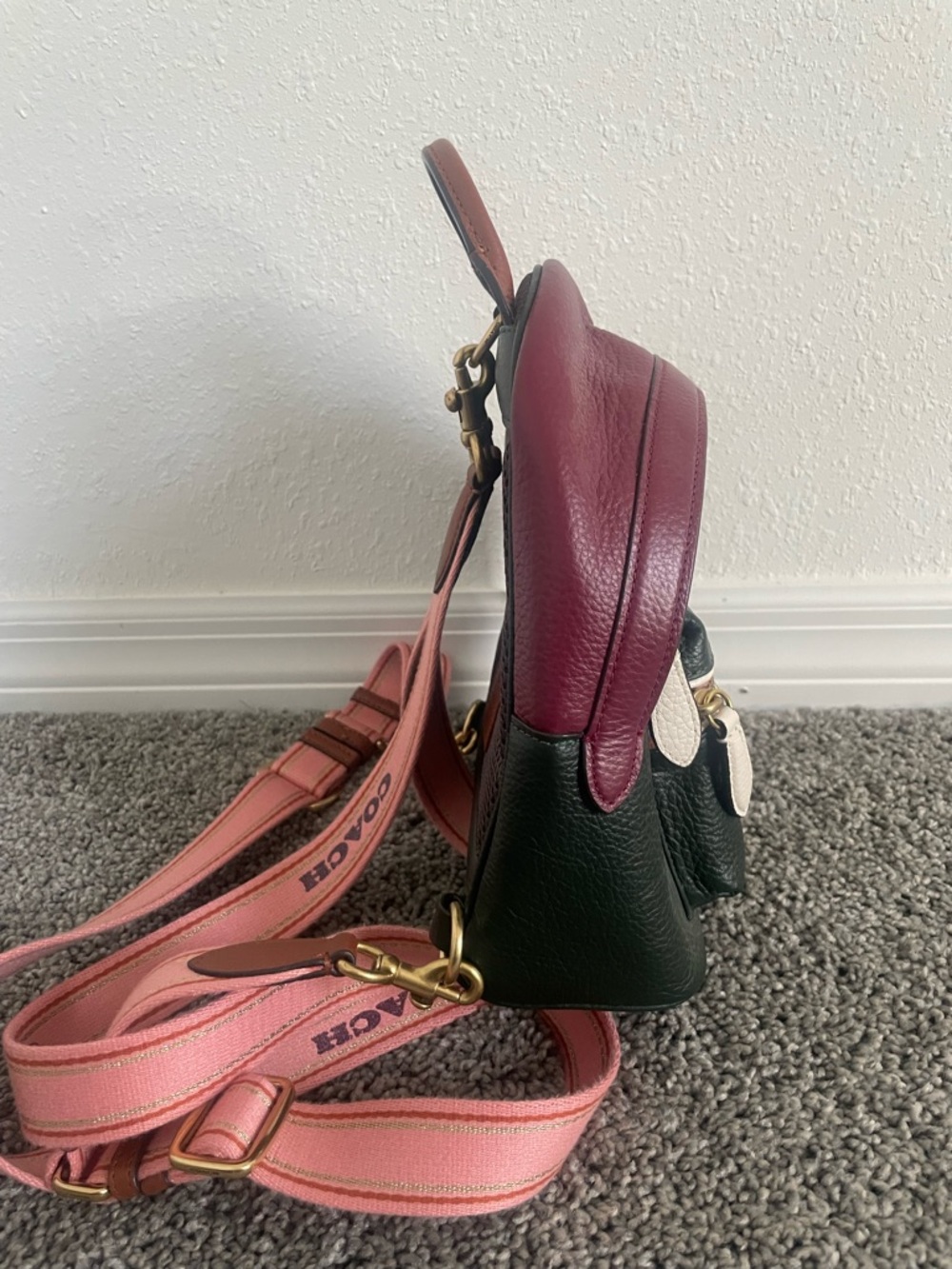 Coach Mini Backpack in Dark Green, Berry and Pink Strap - Picture 4 of 8